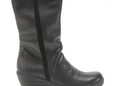 Yemy408Fly Mousse Leather Women s Wedge Heel Mid Calf Boots For Sale