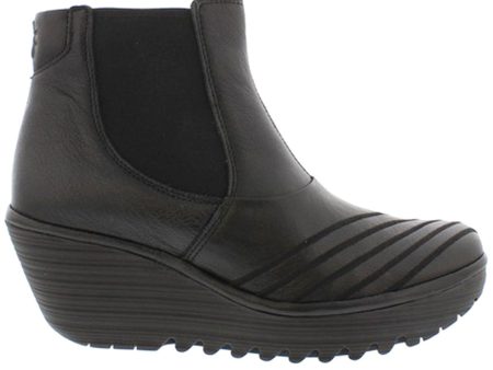 Yave064Fly Leather Women s Wedge Heel Chelsea Boots For Sale